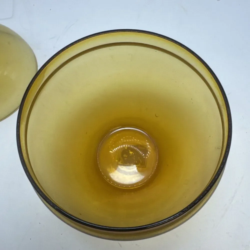 Vintage MCM Kreiss Glass Amber brown Apple Fruit Stunning 5.5 Inches lidded